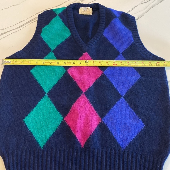 Lord Jeff Vintage 100% Shetland Wool Argyle Sweater Vest Size L - Picture 3 of 5